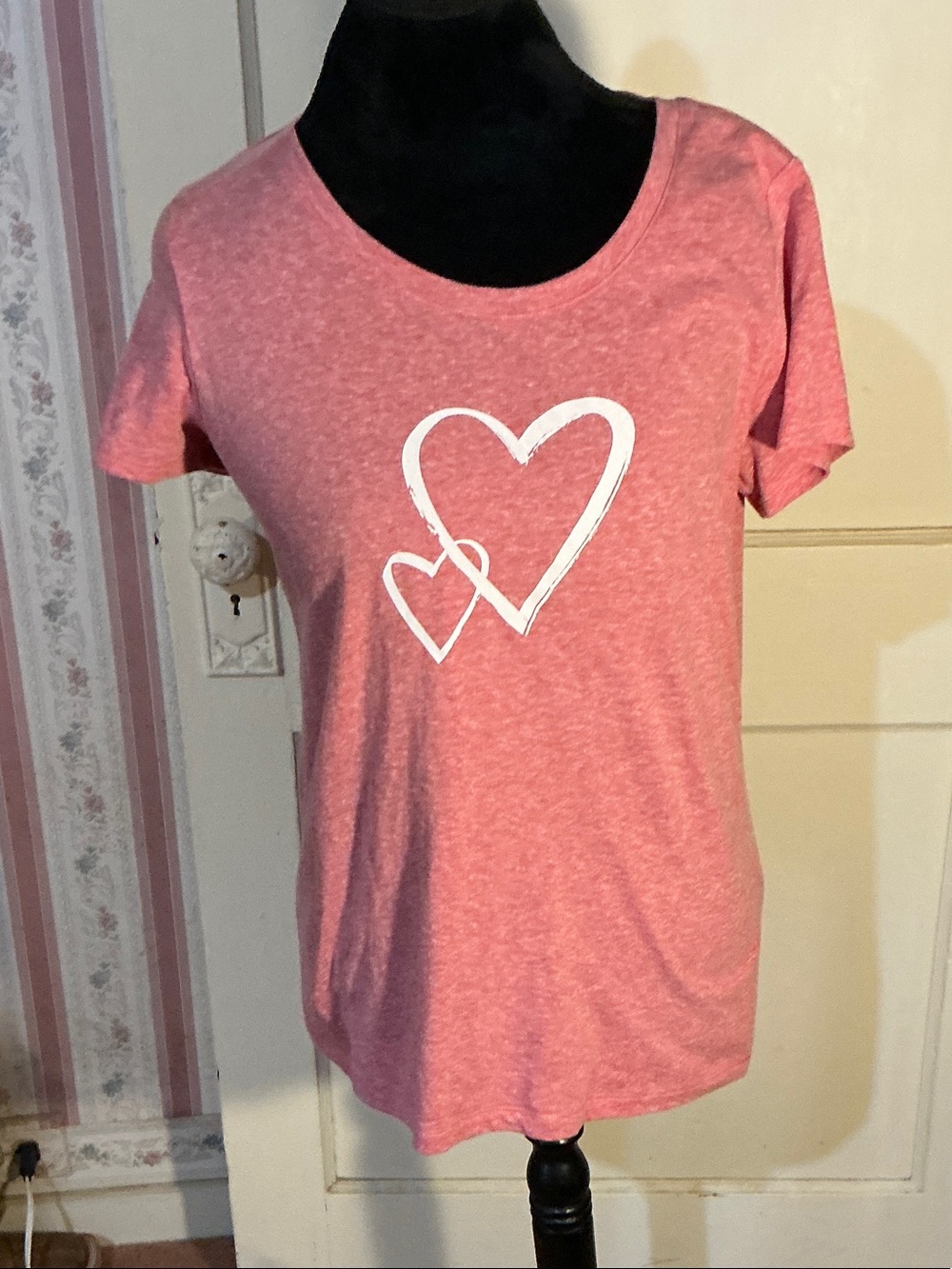 St. John's Bay Pink Short-Sleeve Tee with White Double-Heart Graphic